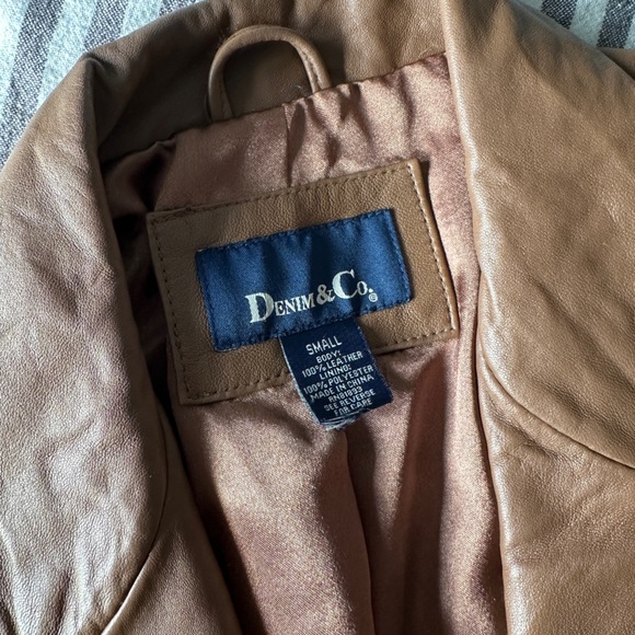 VINTAGE 90s-Y2K DEMIN & CO LEATHER LONG LINE BLAZER - Picture 2 of 5